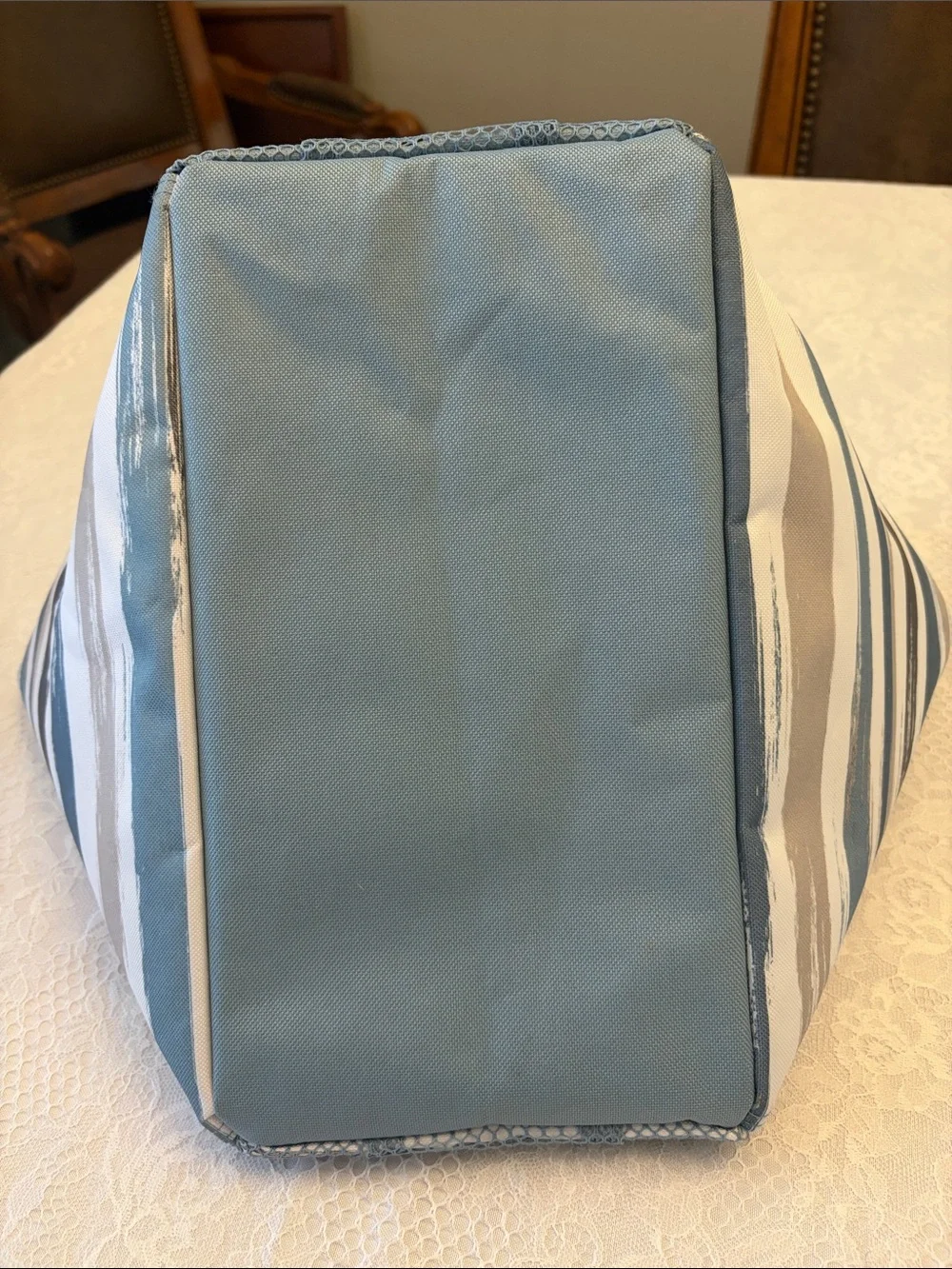 Thirty-One Brush Stroke Striped Blue and Gray Women’s Tote Bag